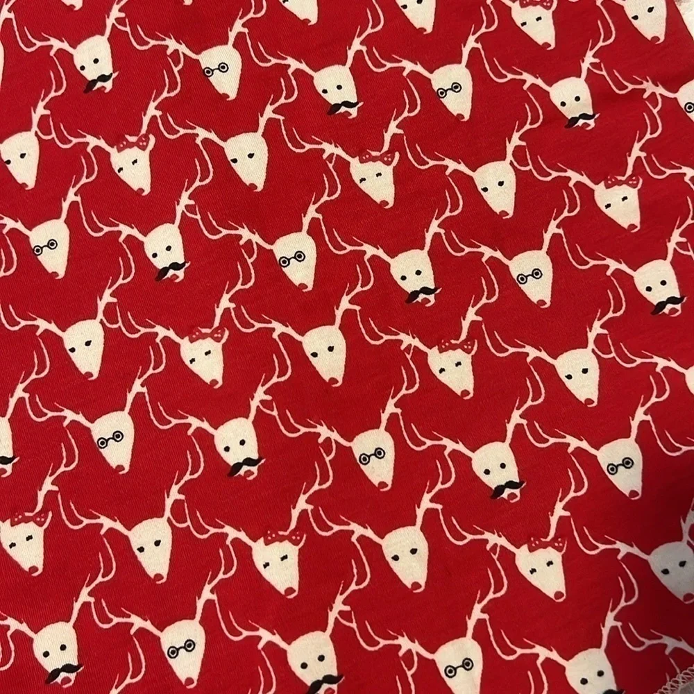 Roberta Roller Rabbit 100% Pima Cotton Red Mustache Deer Print Reindeer Top XS